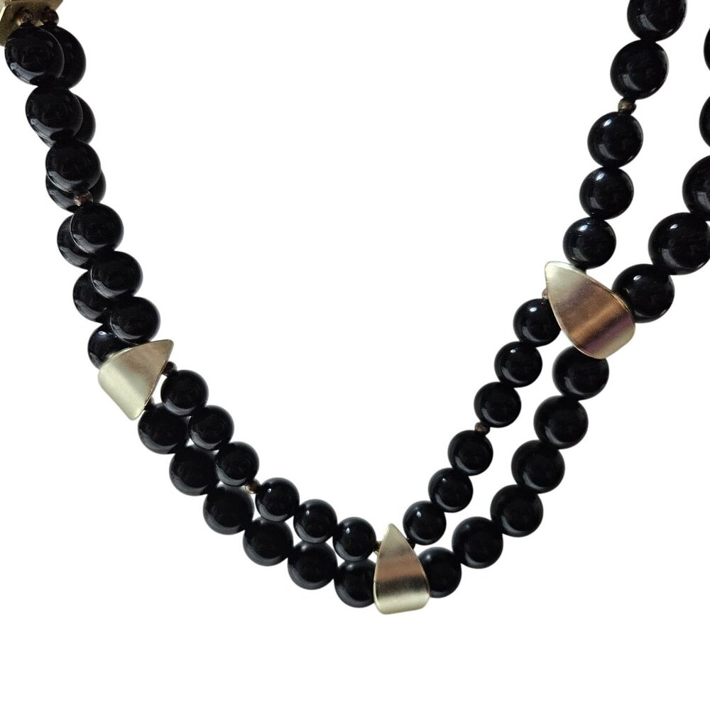 Vintage Elegant Black Bead Double Strand Necklace Retro Fashion Jewelry Women